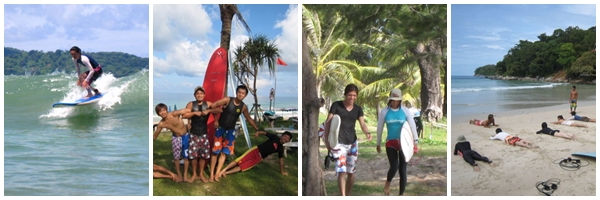 仲間と一緒にサーフィン